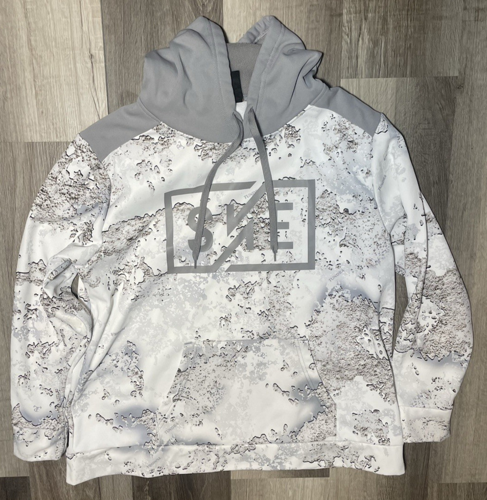 Women's SHE Outdoor White Gray Tundra Camo Pull Over Hoodie Fleece Lined Size XL